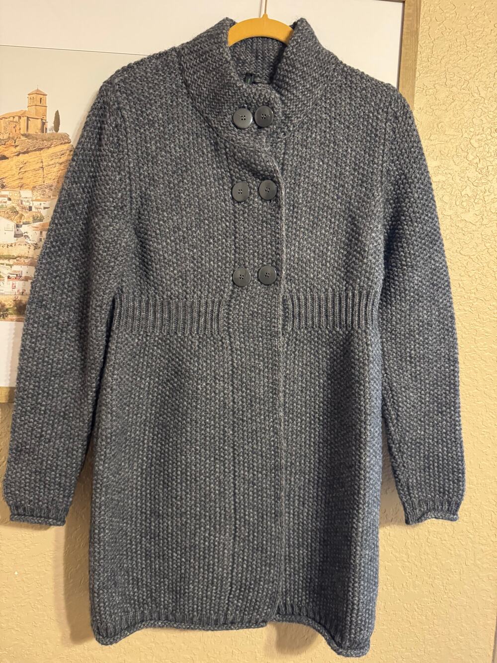 United Colors of Benetton Gray Double Breasted Knit Long Cardigan Coat Size M